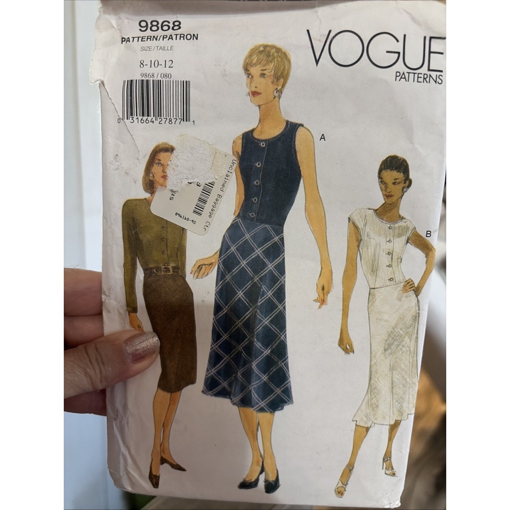 Vintage 1998 Vogue Sewing Pattern 9868 Dress Size 8-10-12 Uncut
